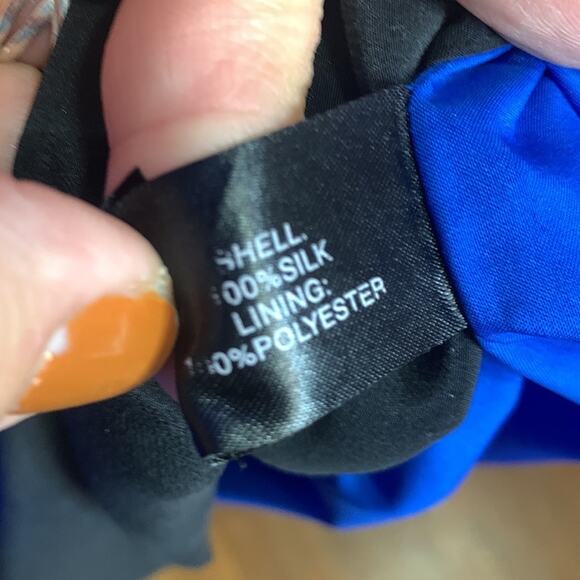 Saks 5th Avenue Blue Colorblock 100% Silk Shift MIDI Sleeveless Dress W-674 Sz L - Picture 5 of 8